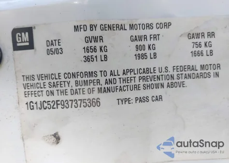 2003 Chevrolet Cavalier from USA, damaged, VIN 1G1JC52F937375366